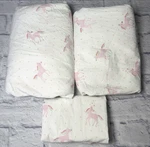 Pottery Barn Sheet Set Unicorn Pink Rainbow Flat Fitted Case Polka Dot. Fixed Price $45.00.