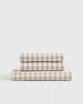 Quince Organic Crisp Percale Gingham Fitted 3 Piece Sheet Set Queen Cafe. Fixed Price $59.99.