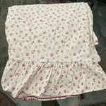 Ralph Lauren Colchester Cream Red Floral Crochet Ruffled Flat Sheet - Queen. Fixed Price $155.00.