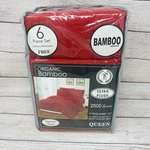 New! 6 Piece Organic Bamboo Queen Size Sheet Set - Red Deep Pockets, Egyptian. Fixed Price $34.99.