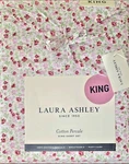 Laura Ashley White, Pink Floral, 100% Cotton Percale, King Sheet Set 4 Piece. Fixed Price $70.00.
