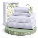 100% Organic Cotton Full Sheet Set Ticking Stripe Cobalt Blue Lane Linen Pilling. Fixed Price $74.99.