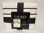 Ralph Lauren Queen Spencer Border Sateen Sheet Set White Navy 100% Cotton 300TC. Fixed Price $124.00.