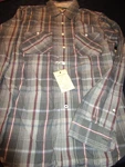 New $49 Club Room Cotton Button Front Fitted Sport Shirt Gray Plaid Small. Fixed Price $14.39.