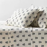 King Ultra Soft Flannel Sheet Set Blue Woodblock - Threshold. Fixed Price $28.99.