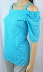 Lauren By Ralph Aqua Eyelet Tank Top Off The Shoulder Sleeves Nwt. Fixed Price $24.00.