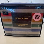 Pendleton Yellowstone King 4 Piece Flannel Sheet Set Multi Stripe Gray Blue New. Fixed Price $109.99.