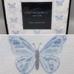 4PC Cynthia Rowley Delicate Butterfly King Sheet Set Blue Gray 17" Deep Mattress. Fixed Price $74.99.