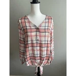 Como Vintage Pink Plaid Blouse Peach Cream Blue Neck Tie Top Size New Shirt. Fixed Price $9.00.