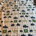 Vintage John Deere Twin Fitted Bed Sheet Brown Green Tractor Cutter Fabric. Fixed Price $35.00.