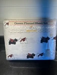 At Home Black & White Scotty Scottie Dogs W/ Bows Queen Flannel Sheet Set New. Fixed Price $38.00.