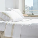 New Belle Banded White Ivory Cotton Linen Sheet Set By Quiltbay. Fixed Price $75.00.