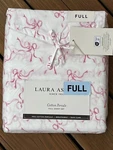 Laura Ashley Full Sheet Set 100% Cotton Percale Trailing Bows Pink & White New. Fixed Price $79.00.