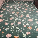 Fieldcrest Queen Fitted Bed Sheet Vintage Cottagecore Floral Birds Dark Green. Fixed Price $19.99.