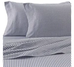 New Hidden Retreat Lake Lodge Check King Sheet Set White Navy Cotton 300TC. Fixed Price $59.00.