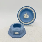 Wedgwood Blue Jasperware Tea Light Holder (daisy) & Trinket Dish Plate Set. Fixed Price $28.00.