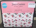 Juicy Couture 6PC Queen Sheet Set White With Red & Pink Cherries Jc Monograms. Fixed Price $39.99.