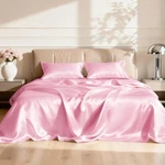 4PIECE California King Satin Bed Linen Set, Pink Silky Sheets, Deep Poc.... Fixed Price $44.88.