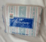 Vintage Nos Signature Full Double Sheet Set Flat Fitted 2 Cases Pink/teal Stripe. Fixed Price $29.99.