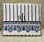Lauren Ralph Palm Harbor Queen Flat Sheet Italy Blue White 450 Thread Ct. Fixed Price $350.00.