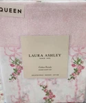 Laura Ashley Queen Set Floral Ribbon Printed Hem Cotton Percale Pnk. Fixed Price $69.99.