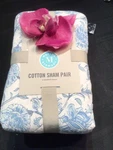 Martha Stewart Standard Quilted Shams 2 Pc Mariella Border Blue Cotton New. Fixed Price $42.99.