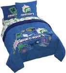Jay Franco Minecraft Queen 7 Piece Comforter Set Blue Sheets Pillows. Fixed Price $124.99.