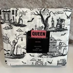 Cynthia Rowley Halloween Haunted Graveyard Toile Black White Queen Sheet Set 4PC. Fixed Price $69.99.