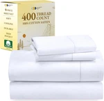 King Size Sheets Set - Soft 400 Thread Count Sateen, Natural 100% Cotton. Fixed Price $107.99.