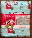 Disney Christmas Mickey & Minnie Mouse Full Size Cotton Flannel Sheet Set. Fixed Price $68.00.