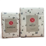 Martha Stewart King Sheet Set Printed Cotton Flannel Christmas Skiing Trees 6PC. Fixed Price $139.99.