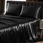 Satin Set Bed Deep Pocket Pillowcases Black Twin 3-PC Siinvdabzx. Fixed Price $26.80.
