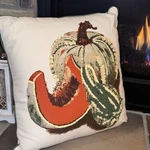 Rizzy Autumn Embroidered Throw Accent Pillow Pumpkin Squash Acorn Heavy Texture. Fixed Price $34.99.