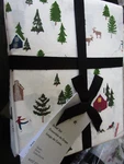 West Elm Cotton Percale Christmas Lodge Holiday Winter Skiing Queen Sheet Set. Fixed Price $109.99.