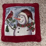 Snowman Cardinal Winter Christmas Bird Throw Pillow 15 Velvet Backing. Fixed Price $28.95.