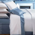 Yves Delorme White Queen Flat Sheet Baltic Blue Wide Border Sateen Cocon New. Fixed Price $80.00.