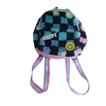 Kids Fuzzy Smiley Face Backpack Checkered Emoji Multicolor Soft 2 Zipper Bag. Fixed Price $6.80.