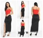 Women's Ladies Long Front Side Split Celebrity Zip Stretch Fancy Rehana Skirt. Fixed Price $17.63.