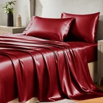 Cozylux Satin Sheets Size Bed Set - 4 Piece Silky Queen, Burgundy. Fixed Price $36.62.