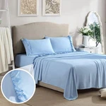 Ultrasoft Elegant 2INCH Ruffled Hem Design On Flat Sheet And Pillowcases Wrinkle. Fixed Price $41.82.